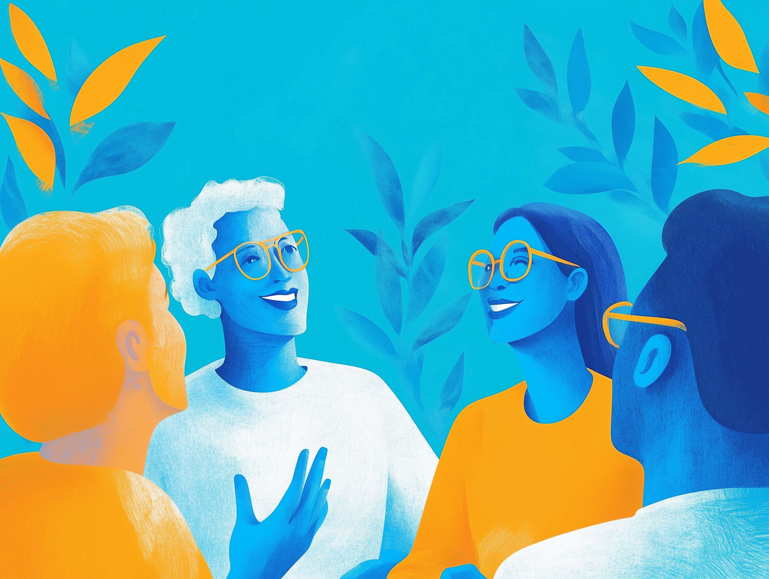 starflash_camera_a_group_of_people_talking_gentle_smiling