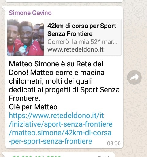 42km di corsa per Sport Senza Frontiere-Matteo Simone